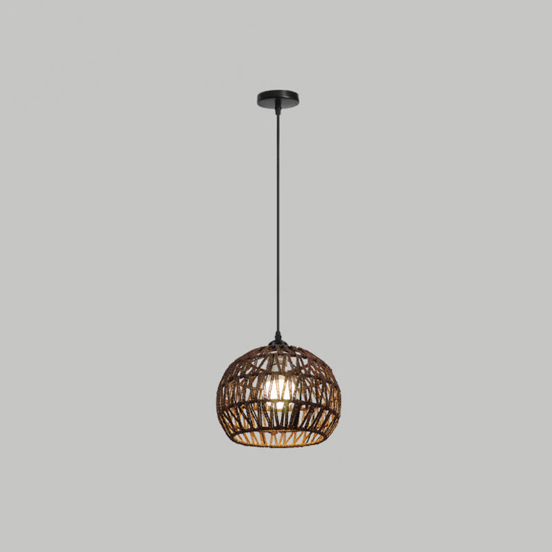 Spherical Rope Suspension Lamp Rustic Single-Bulb Dining Room Down Lighting Pendant