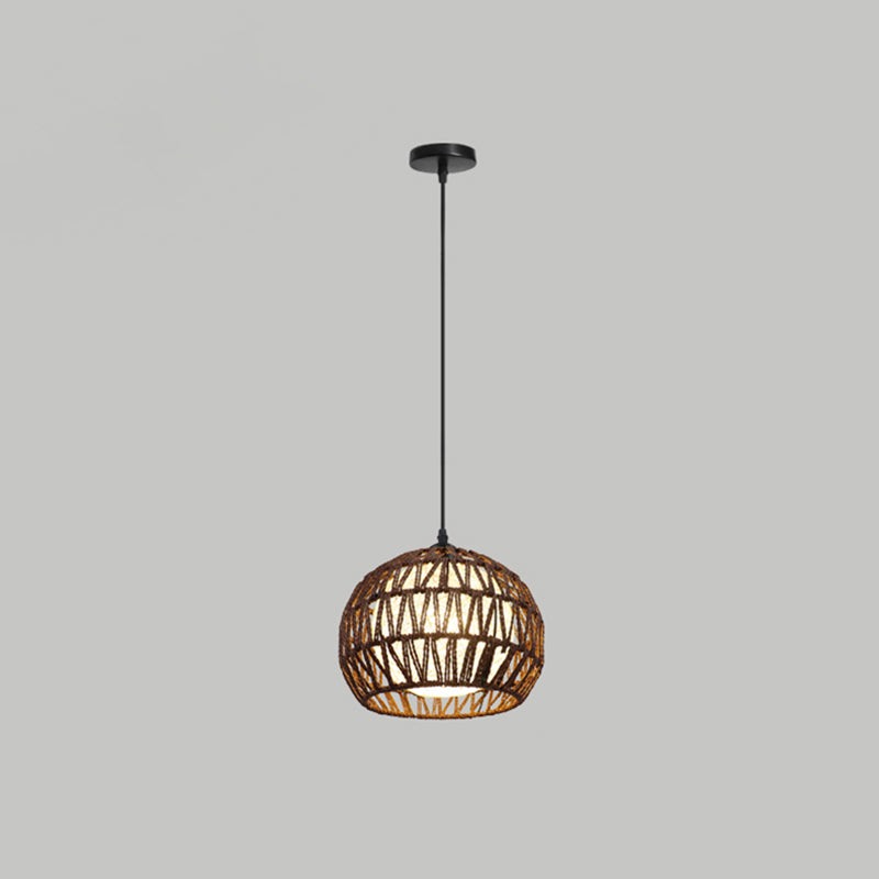 Spherical Rope Suspension Lamp Rustic Single-Bulb Dining Room Down Lighting Pendant