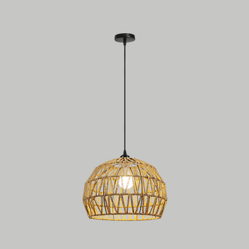 Spherical Rope Suspension Lamp Rustic Single-Bulb Dining Room Down Lighting Pendant