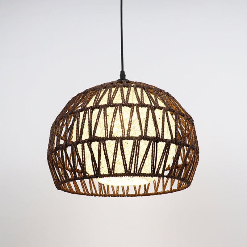 Spherical Rope Suspension Lamp Rustic Single-Bulb Dining Room Down Lighting Pendant