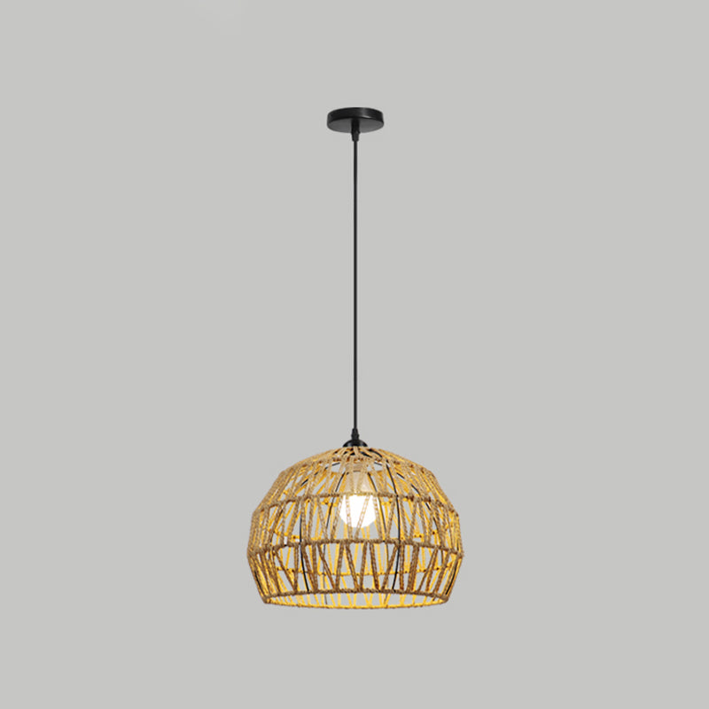 Spherical Rope Suspension Lamp Rustic Single-Bulb Dining Room Down Lighting Pendant