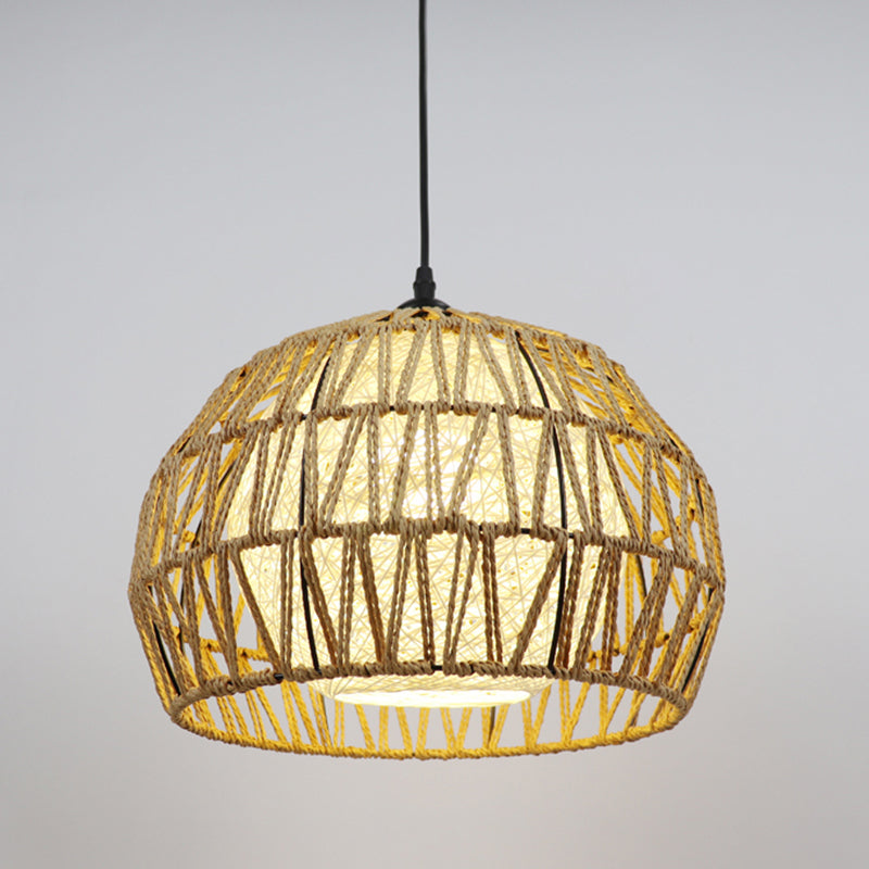 Spherical Rope Suspension Lamp Rustic Single-Bulb Dining Room Down Lighting Pendant