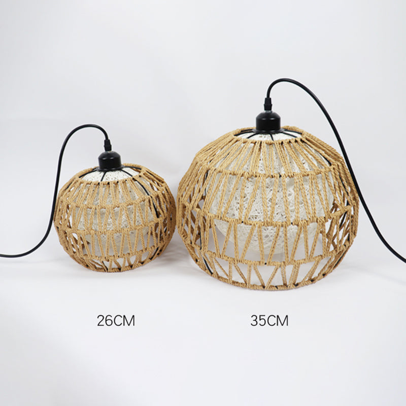 Spherical Rope Suspension Lamp Rustic Single-Bulb Dining Room Down Lighting Pendant