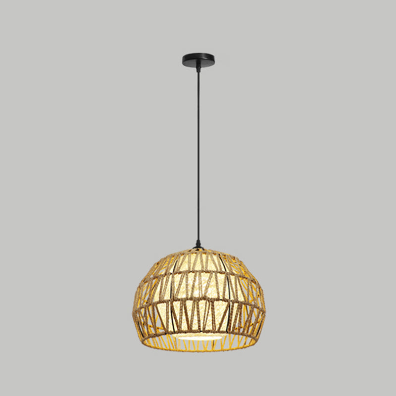 Spherical Rope Suspension Lamp Rustic Single-Bulb Dining Room Down Lighting Pendant