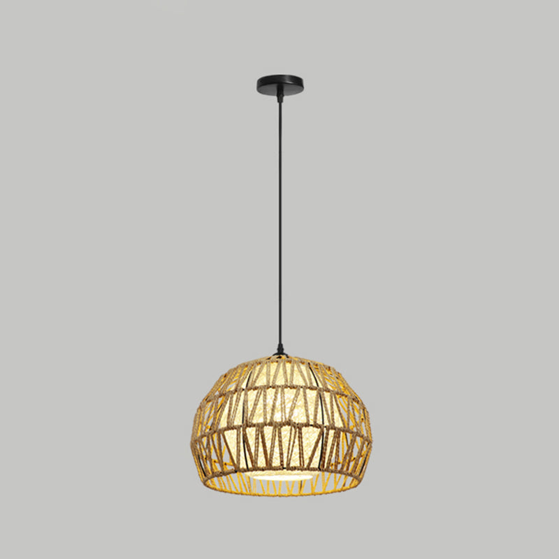 Spherical Rope Suspension Lamp Rustic Single-Bulb Dining Room Down Lighting Pendant