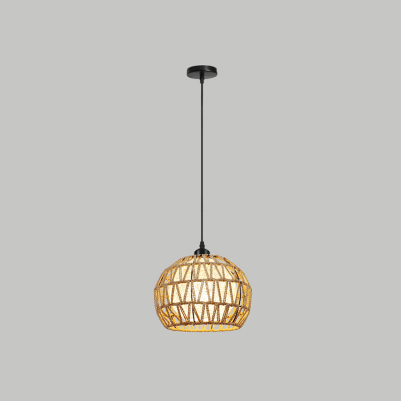 Spherical Rope Suspension Lamp Rustic Single-Bulb Dining Room Down Lighting Pendant