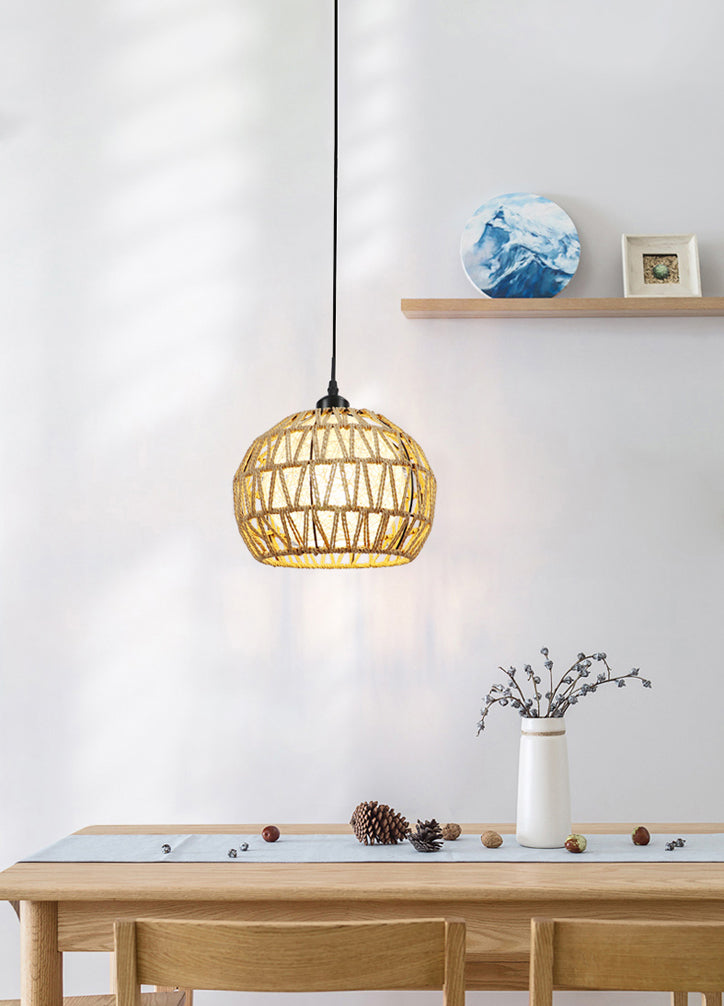 Spherical Rope Suspension Lamp Rustic Single-Bulb Dining Room Down Lighting Pendant