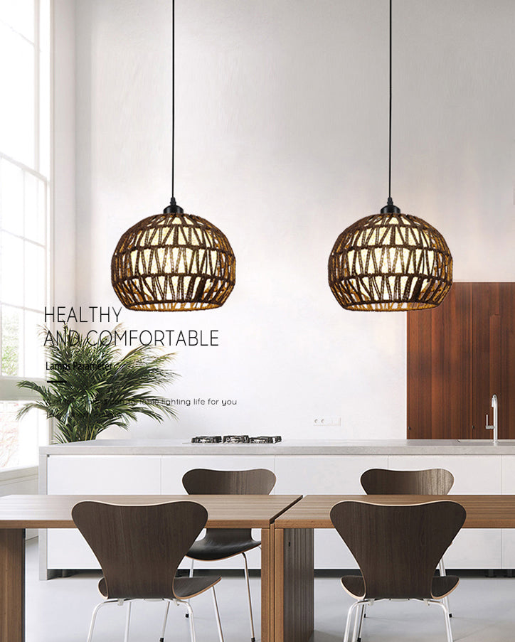 Spherical Rope Suspension Lamp Rustic Single-Bulb Dining Room Down Lighting Pendant