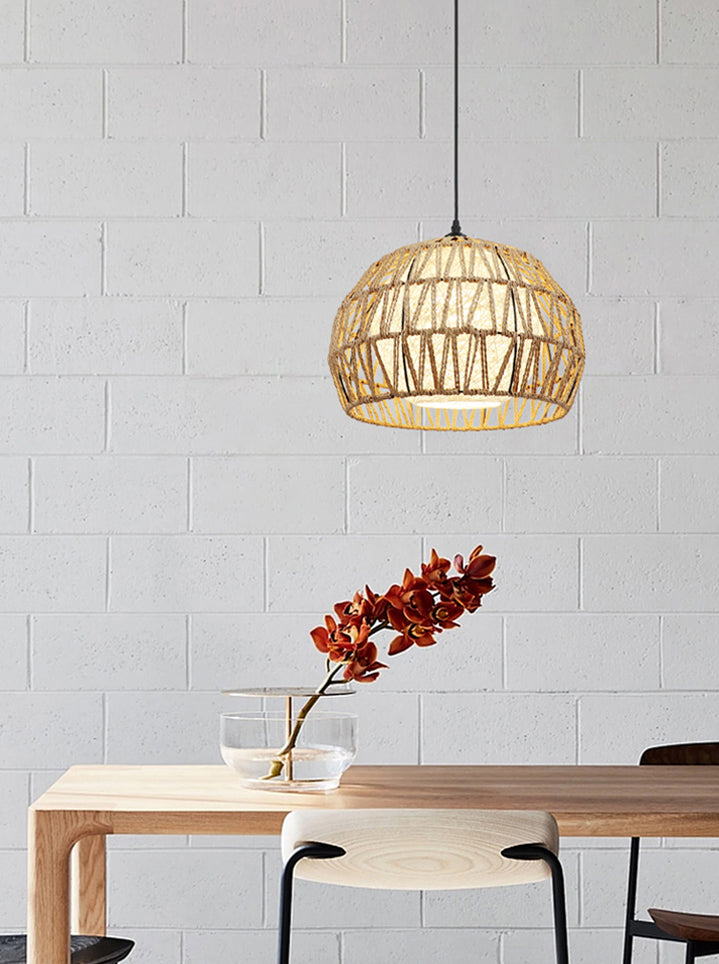 Spherical Rope Suspension Lamp Rustic Single-Bulb Dining Room Down Lighting Pendant