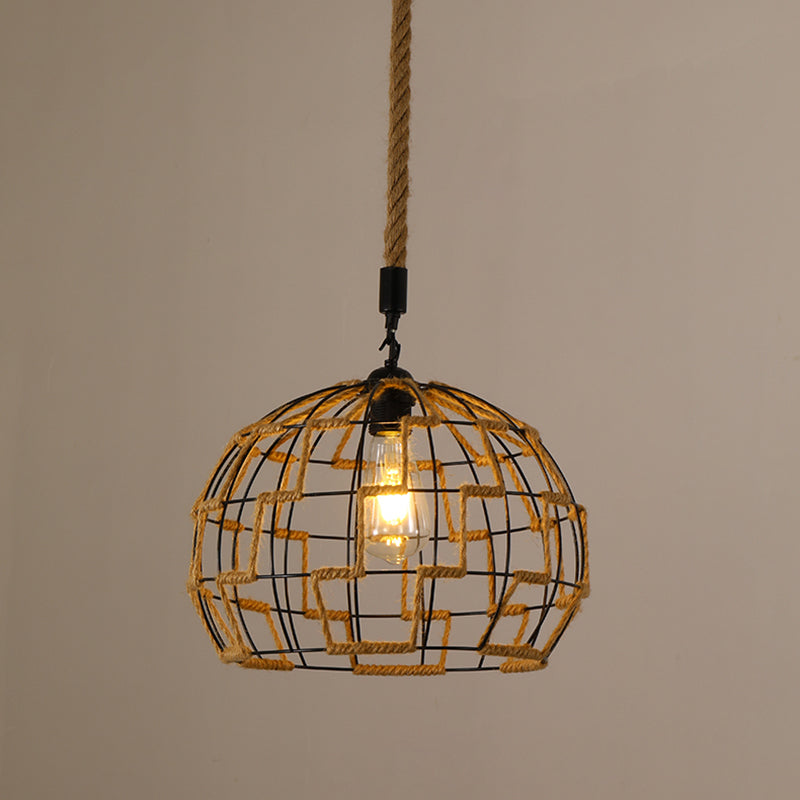 Pendre de corde de chanvre tissé à la main Style de pays 1 tête de salle à manger de la tête Lumière en beige