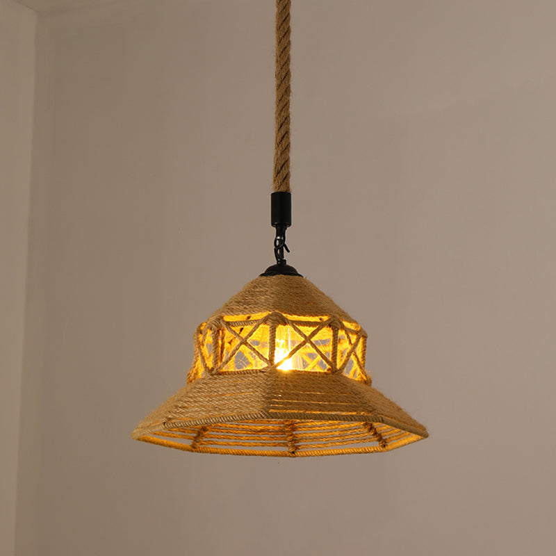 Pendre de corde de chanvre tissé à la main Style de pays 1 tête de salle à manger de la tête Lumière en beige