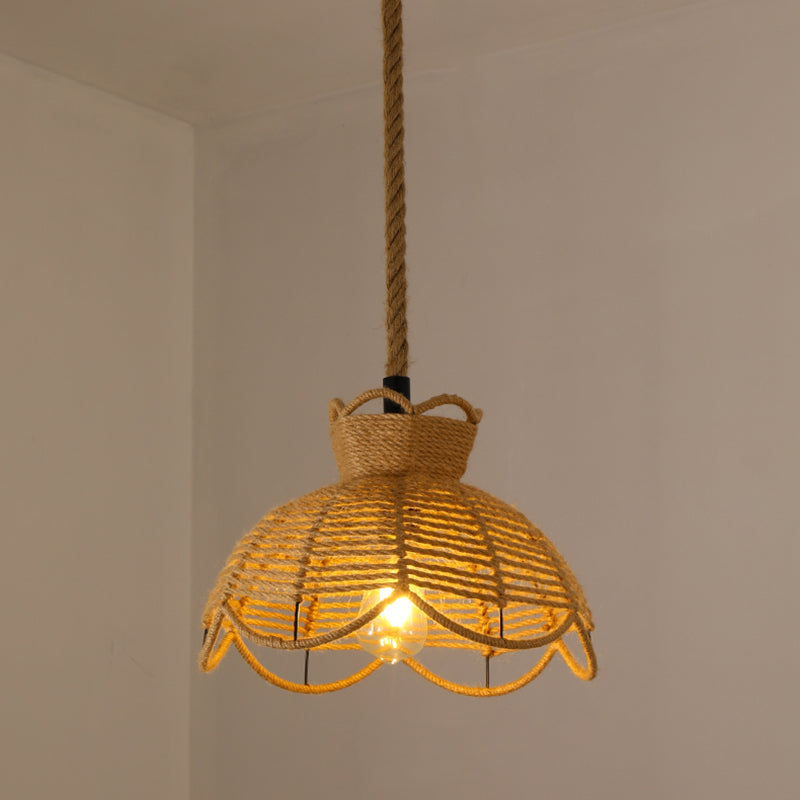 Pendre de corde de chanvre tissé à la main Style de pays 1 tête de salle à manger de la tête Lumière en beige