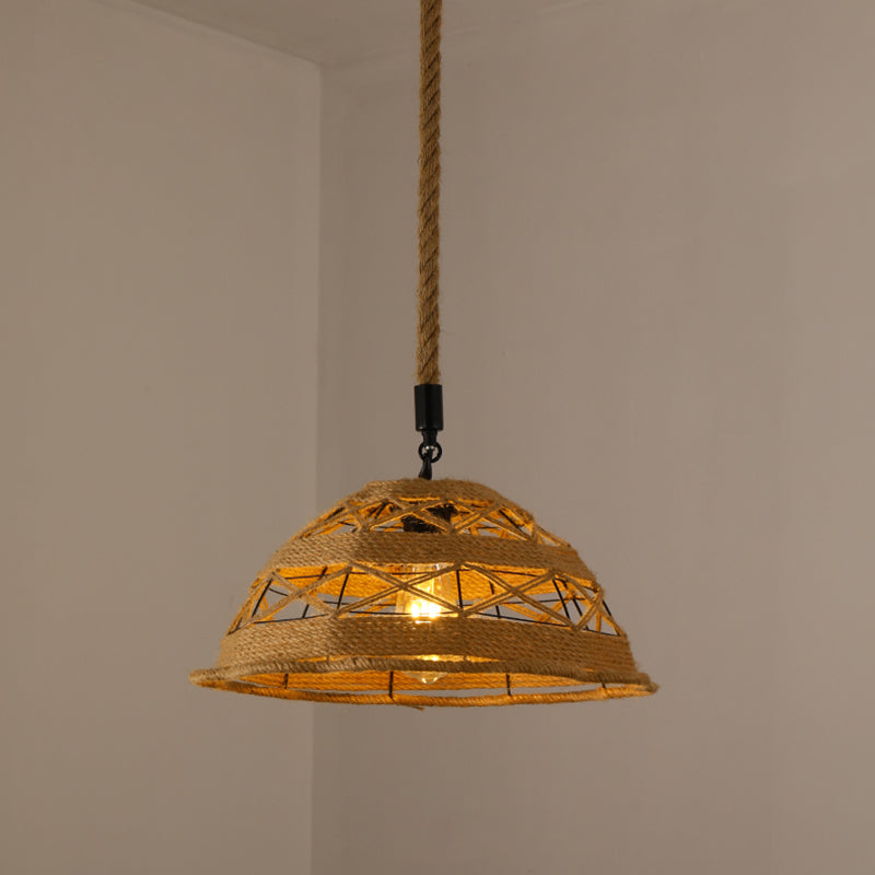 Pendre de corde de chanvre tissé à la main Style de pays 1 tête de salle à manger de la tête Lumière en beige