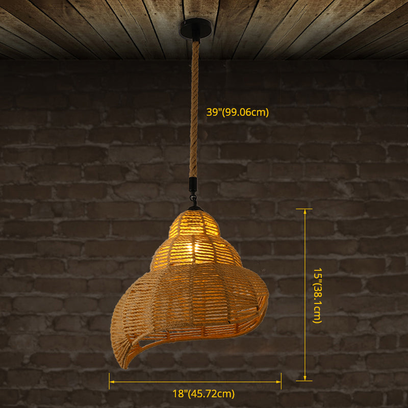 Hand-Woven Hemp Rope Pendant Country Style 1 Head Dining Room Suspension Light in Beige