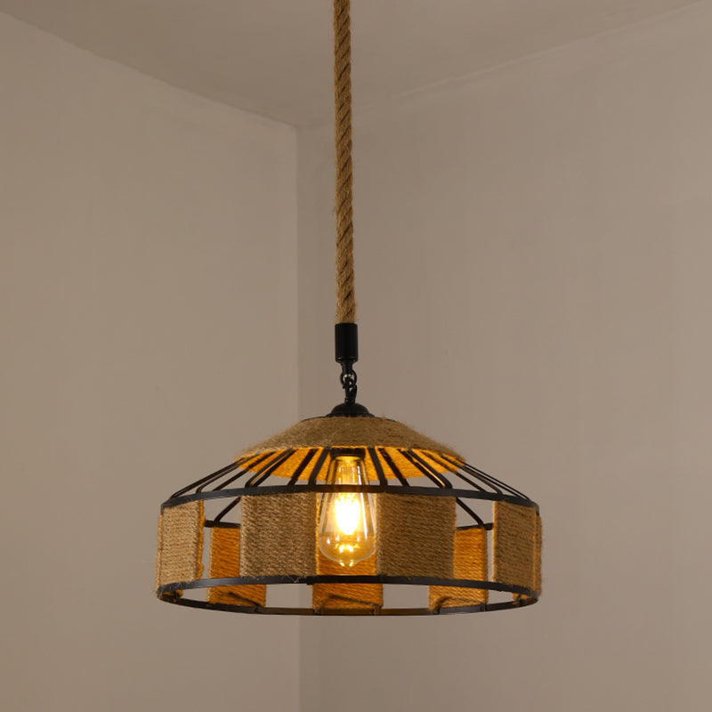 Pendre de corde de chanvre tissé à la main Style de pays 1 tête de salle à manger de la tête Lumière en beige