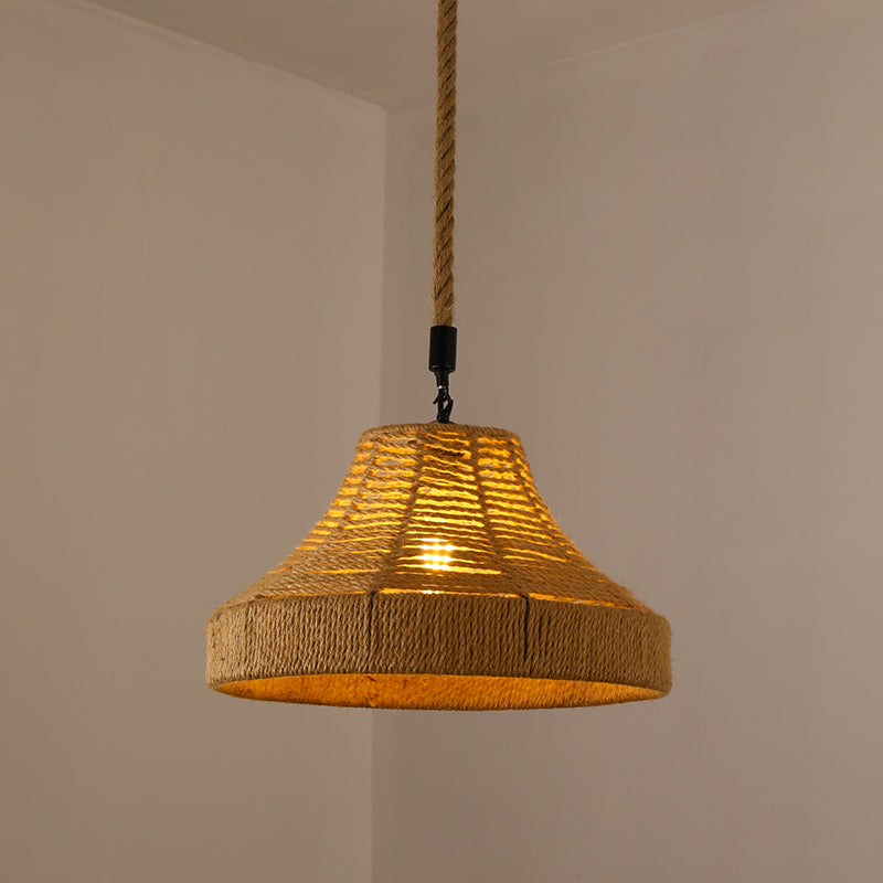 Pendre de corde de chanvre tissé à la main Style de pays 1 tête de salle à manger de la tête Lumière en beige