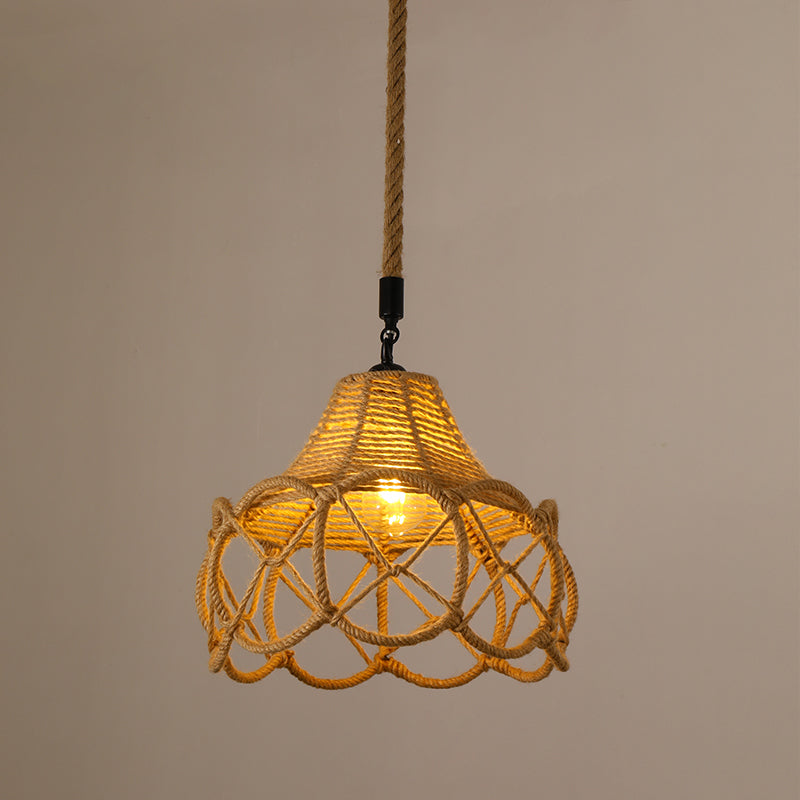 Pendre de corde de chanvre tissé à la main Style de pays 1 tête de salle à manger de la tête Lumière en beige