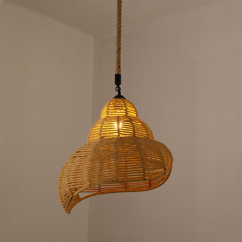 Pendre de corde de chanvre tissé à la main Style de pays 1 tête de salle à manger de la tête Lumière en beige