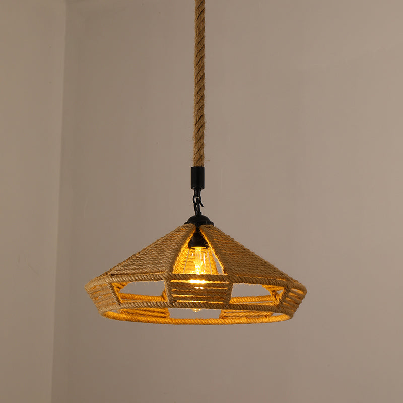 Pendre de corde de chanvre tissé à la main Style de pays 1 tête de salle à manger de la tête Lumière en beige