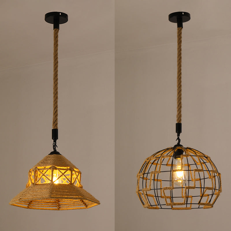 Pendre de corde de chanvre tissé à la main Style de pays 1 tête de salle à manger de la tête Lumière en beige