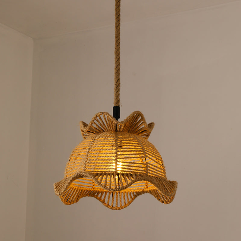 Pendre de corde de chanvre tissé à la main Style de pays 1 tête de salle à manger de la tête Lumière en beige