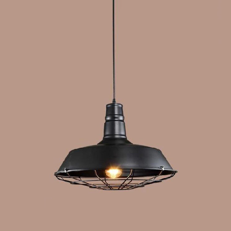 Iron Caged Pendant Lamp Industrial-Style 1 Bulb Restaurant Suspension Lighting in Black