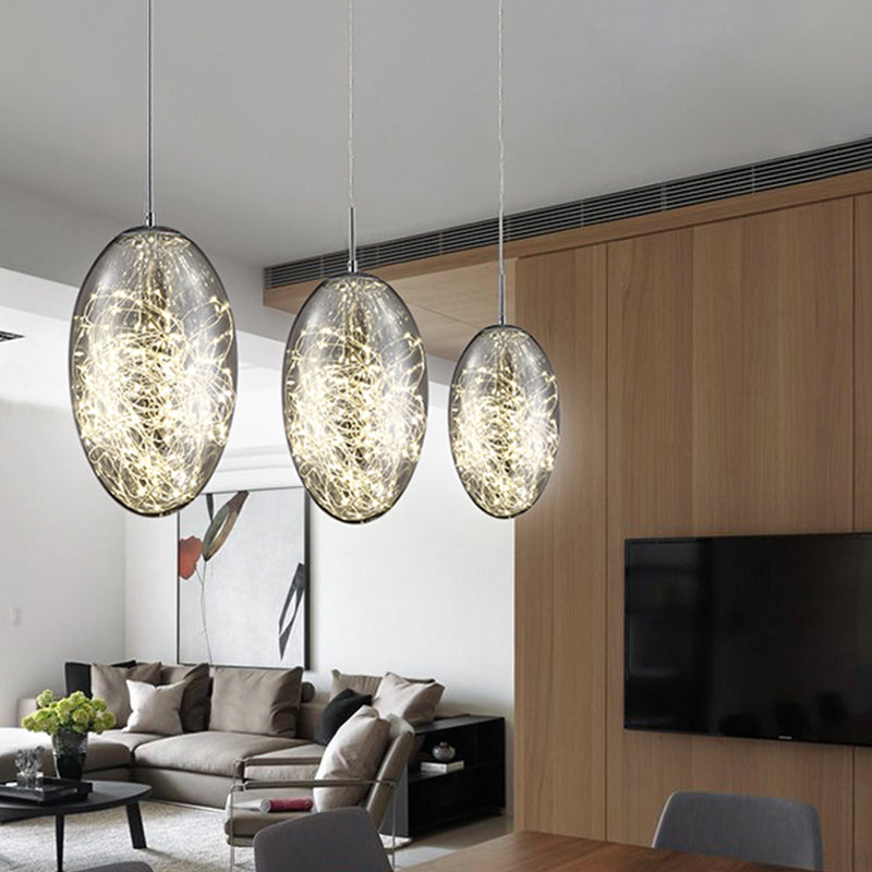 Oval Living Room Hanging Light Smoke Gray/Amber Glass LED Contemporary Pendant Lighting Fixture