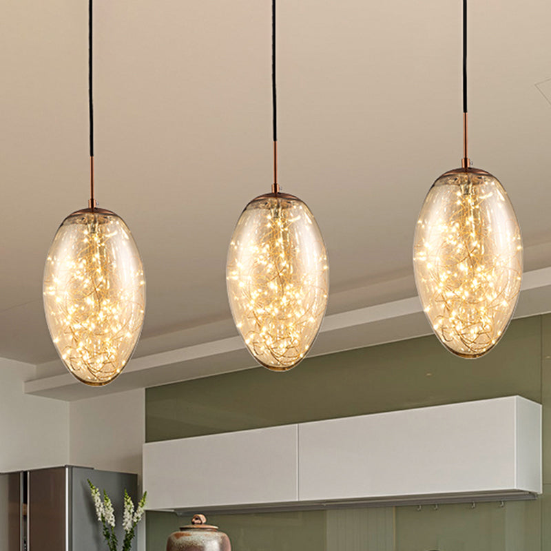 Oval Living Room Hanging Light Smoke Gray/Amber Glass LED Contemporary Pendant Lighting Fixture