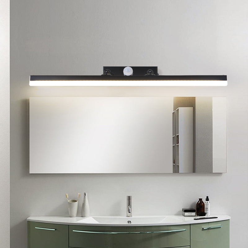 Modern Minimalist Style Linear Wall Mounted Vanity Lights Metal 1 Light Vanity Lighting Ideas with Intelligent Sensor