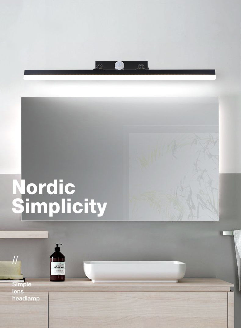 Modern Minimalist Style Linear Wall Mounted Vanity Lights Metal 1 Light Vanity Lighting Ideas with Intelligent Sensor