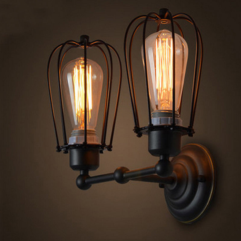 2 Lights Metal Wall Mounted Light Fixture Industrial Bulb Cage Wall Sconces Lighting Fixtures for Hall And Foyer