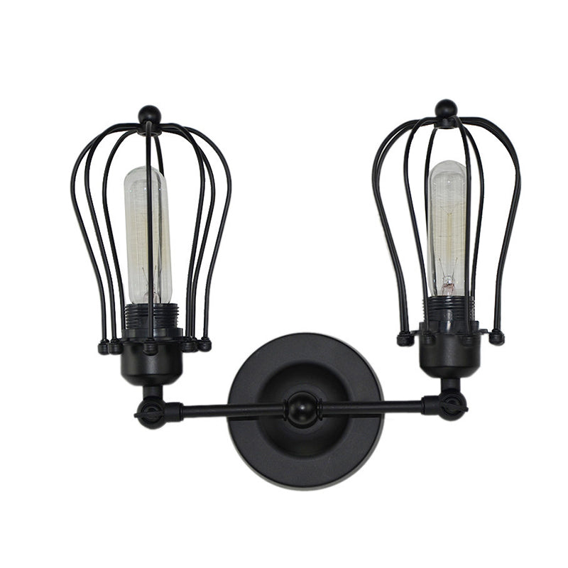 2 Lights Metal Wall Mounted Light Fixture Industrial Bulb Cage Wall Sconces Lighting Fixtures for Hall And Foyer