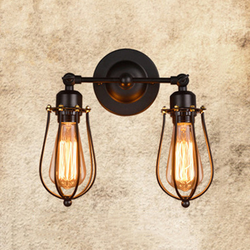 2 Lights Metal Wall Mounted Light Fixture Industrial Bulb Cage Wall Sconces Lighting Fixtures for Hall And Foyer