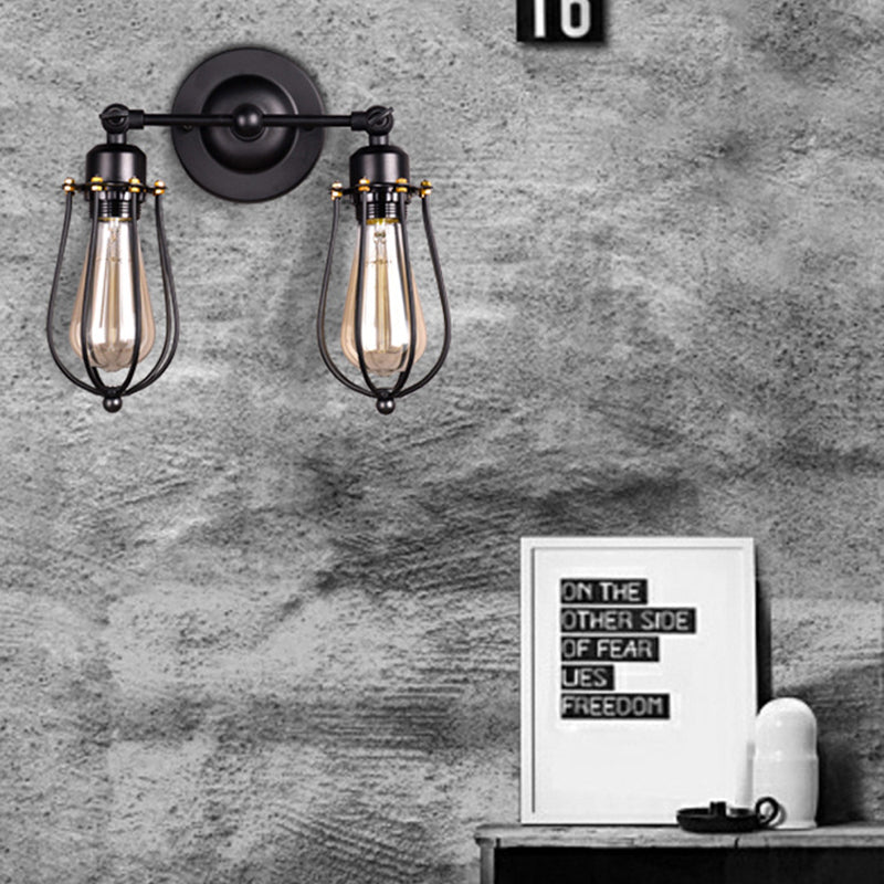 2 Lights Metal Wall Mounted Light Fixture Industrial Bulb Cage Wall Sconces Lighting Fixtures for Hall And Foyer