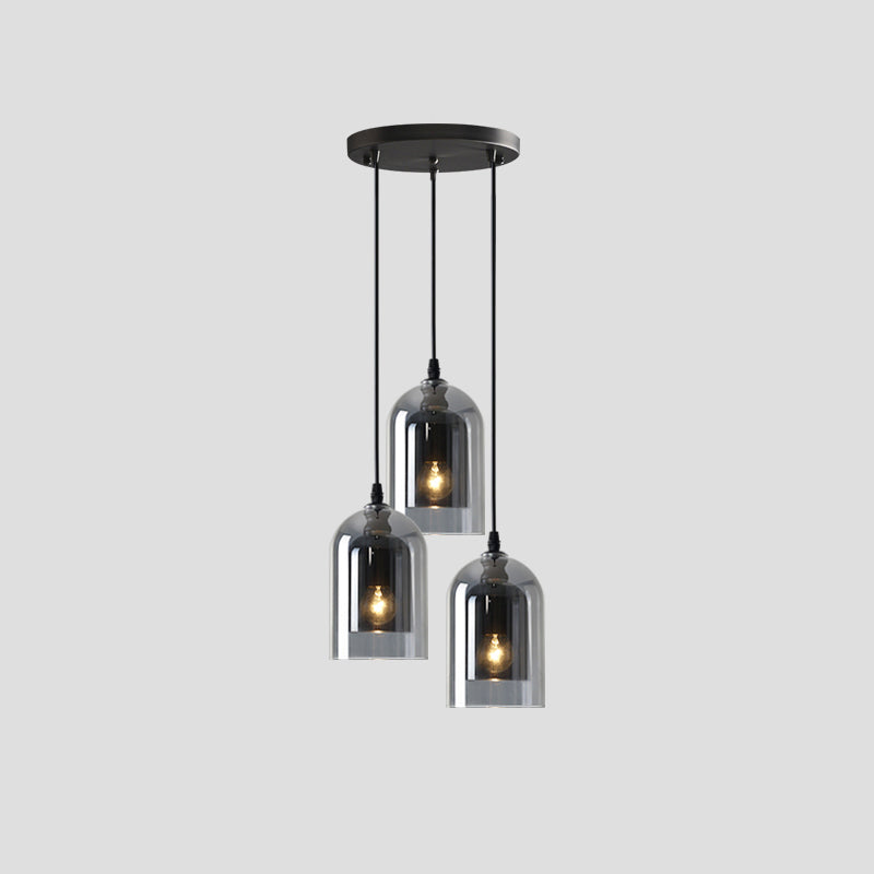 3 Lights Cylinder Hanging Pendant Lights Industrial Style Glass Pendant Ceiling Lights