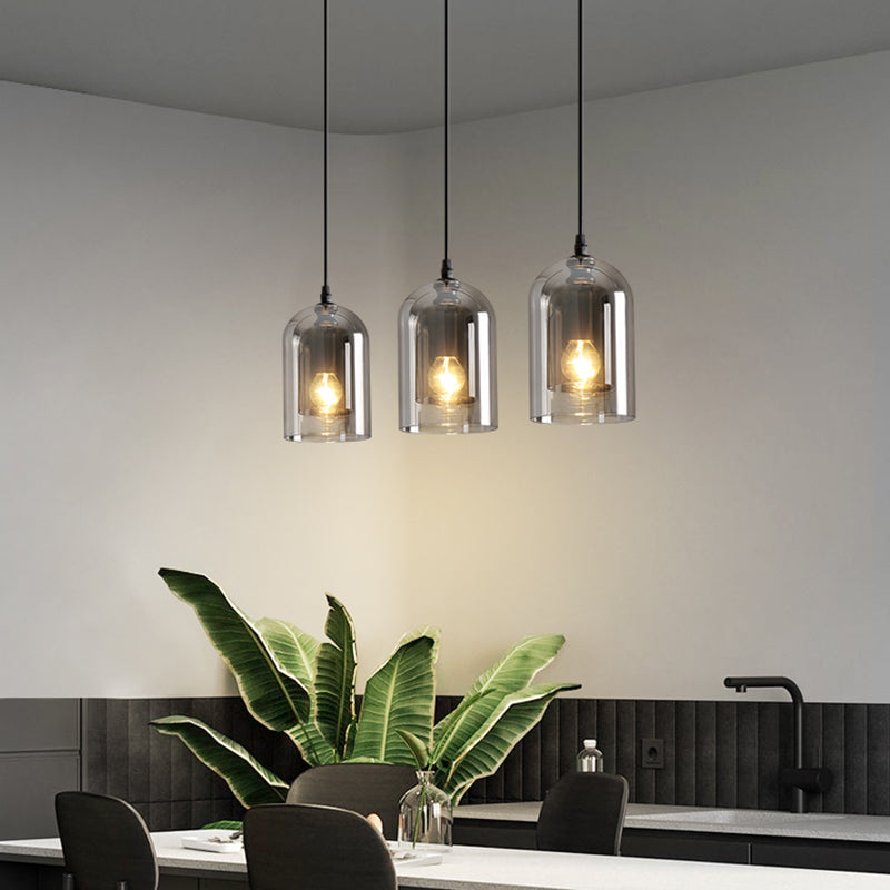 3 Lights Cylinder Hanging Pendant Lights Industrial Style Glass Pendant Ceiling Lights