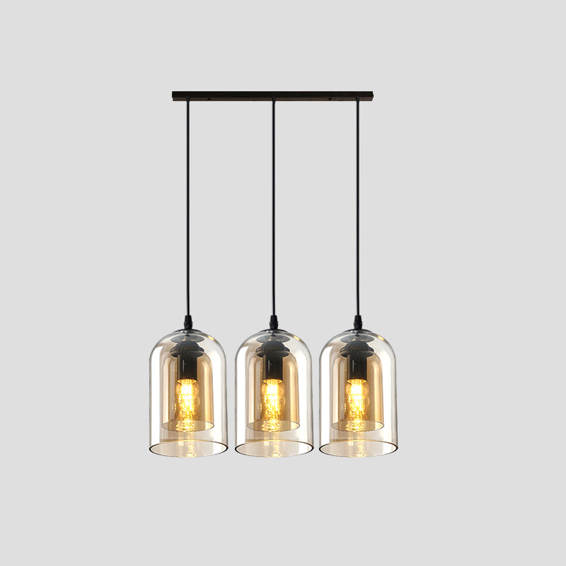 3 Lights Cylinder Hanging Pendant Lights Industrial Style Glass Pendant Ceiling Lights