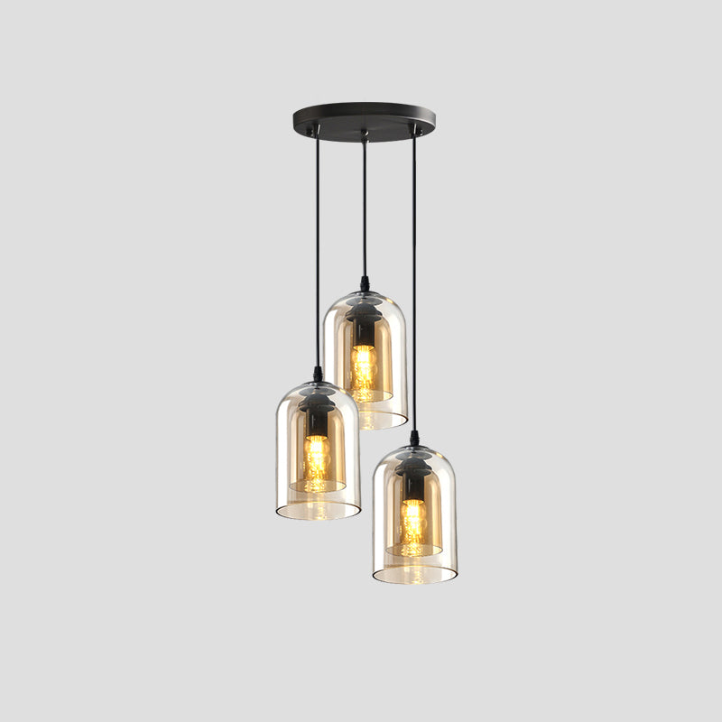 3 Lights Cylinder Hanging Pendant Lights Industrial Style Glass Pendant Ceiling Lights