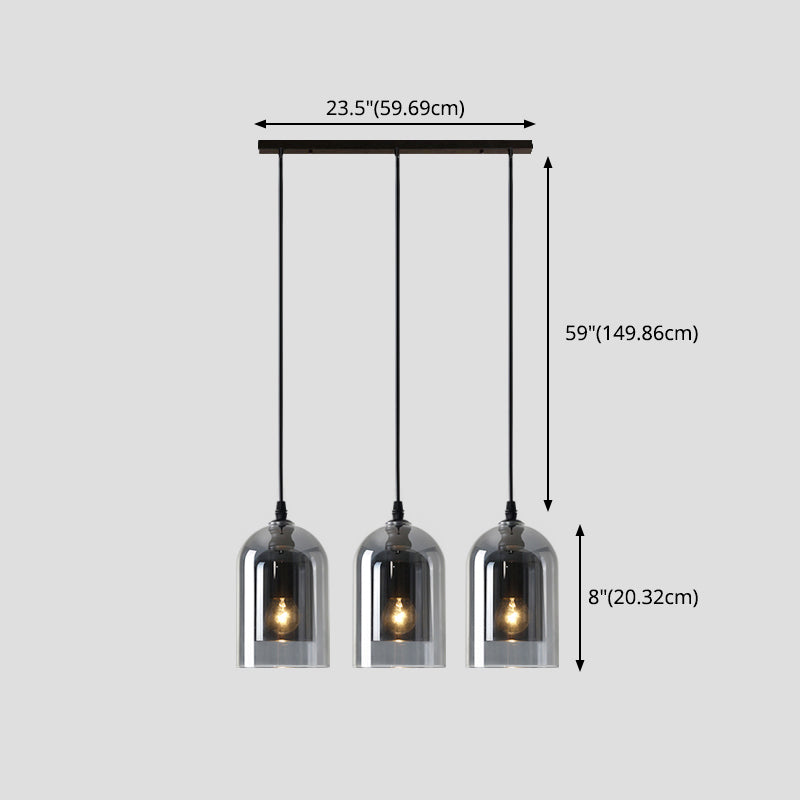 3 Lights Cylinder Hanging Pendant Lights Industrial Style Glass Pendant Ceiling Lights