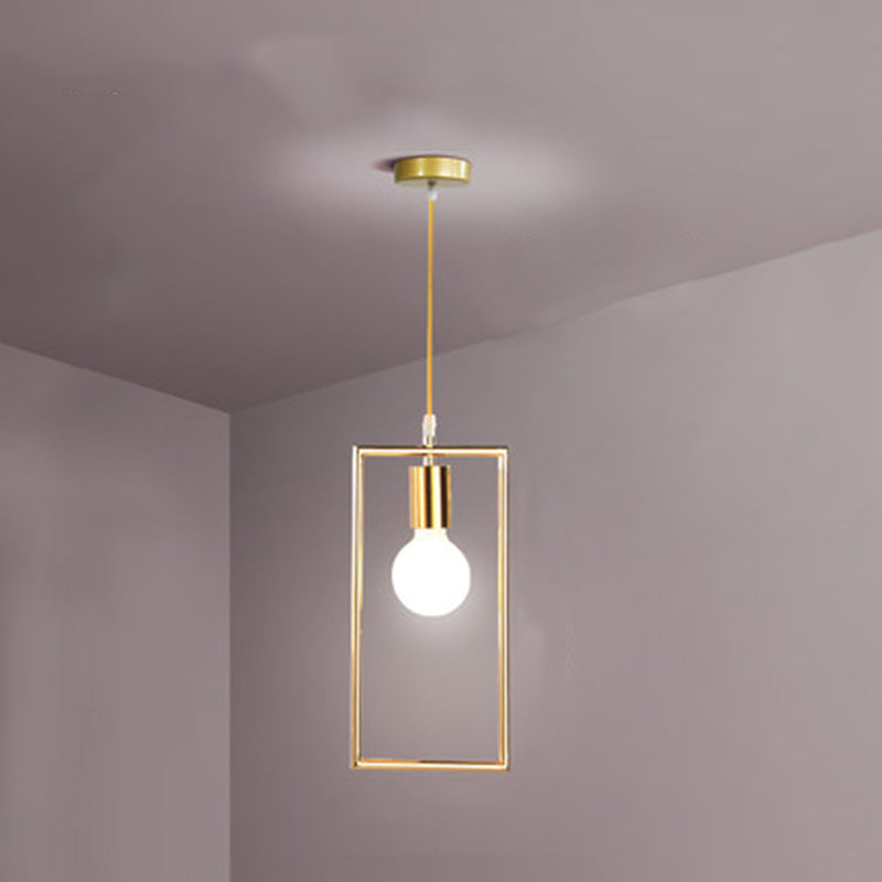 Loft Style Geometric Suspension Pendant 1-Bulb Metal Hanging Light in Gold for Dining Room