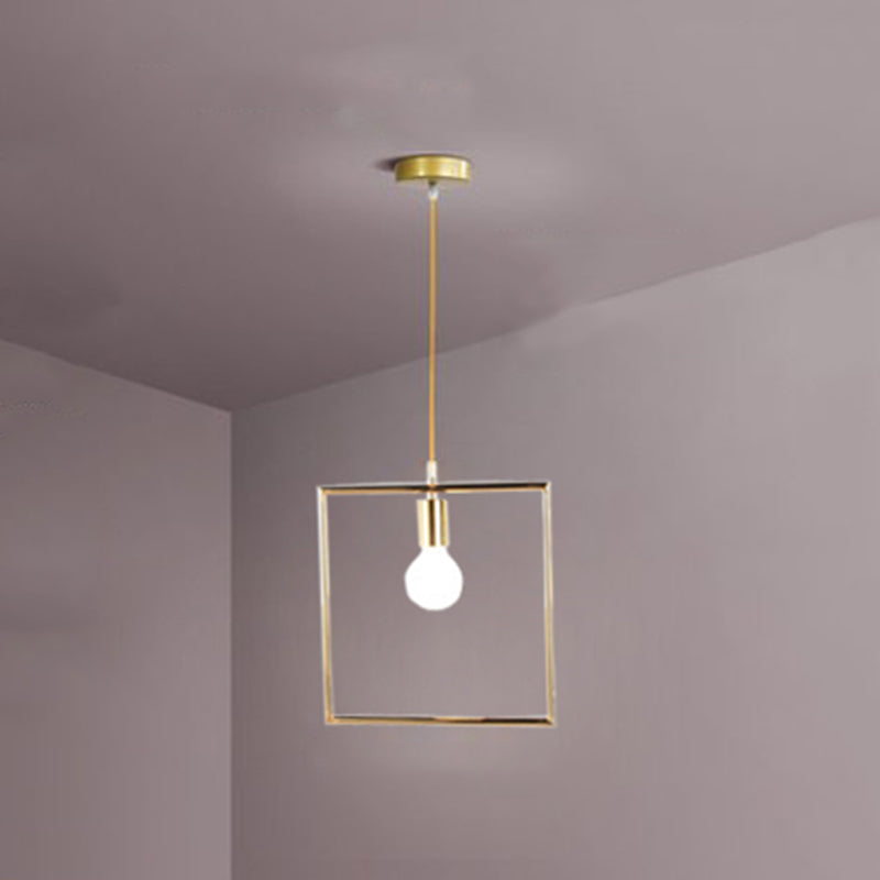 Loft Style Geometric Suspension Pendant 1-Bulb Metal Hanging Light in Gold for Dining Room