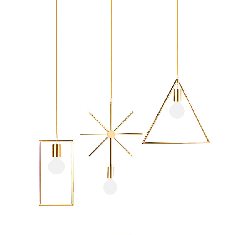 Loft Style Geometric Suspension Pendant 1-Bulb Metal Hanging Light in Gold for Dining Room