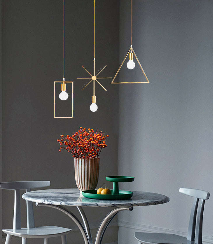 Loft Style Geometric Suspension Pendant 1-Bulb Metal Hanging Light in Gold for Dining Room