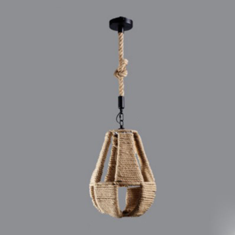 Beige Shade Pendant Lighting Fixture Warehouse Style Rope 1-Light Restaurant Suspension Light