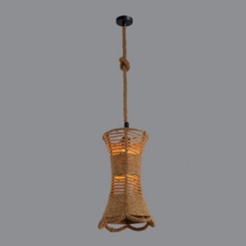 Beige Shade Pendant Lighting Fixture Warehouse Style Rope 1-Light Restaurant Suspension Light