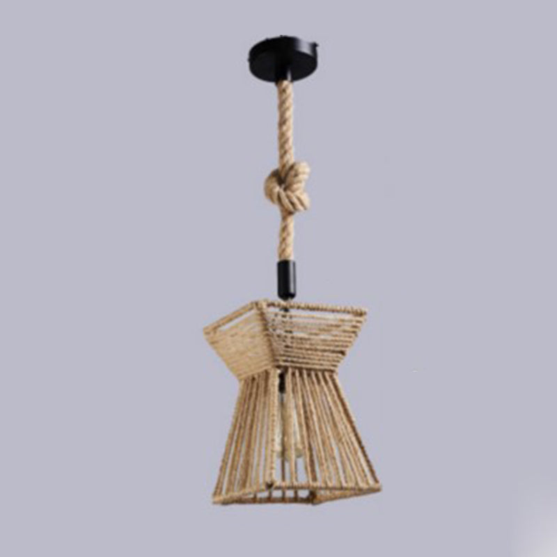 Beige Shade Pendant Lighting Fixture Warehouse Style Rope 1-Light Restaurant Suspension Light