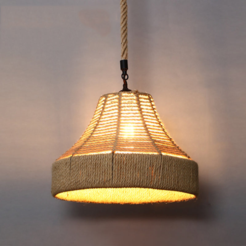 Beige Shade Pendant Lighting Fixture Warehouse Style Rope 1-Light Restaurant Suspension Light