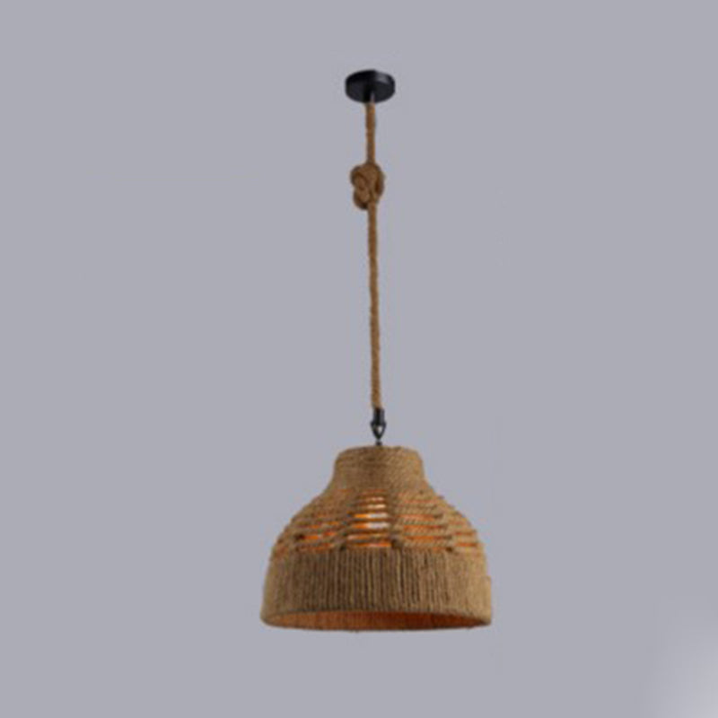 Beige Shade Pendant Lighting Fixture Warehouse Style Rope 1-Light Restaurant Suspension Light