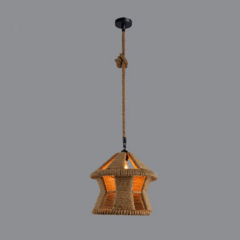 Beige Shade Pendant Lighting Fixture Warehouse Style Rope 1-Light Restaurant Suspension Light