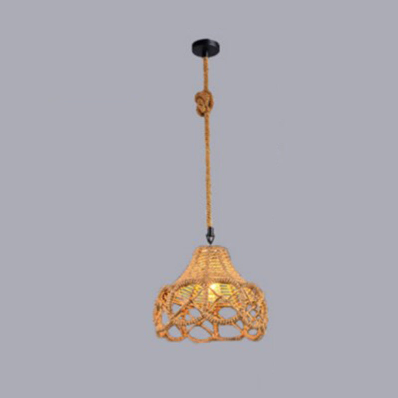 Beige Shade Pendant Lighting Fixture Warehouse Style Rope 1-Light Restaurant Suspension Light